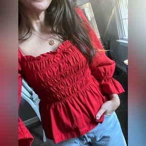 H&M Smocked Red Blouse - Size Small